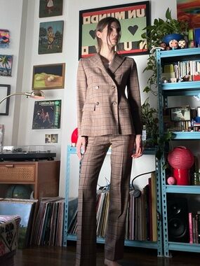 MaxMara Brown Plaid Double-Breasted Blazer and Trousers
